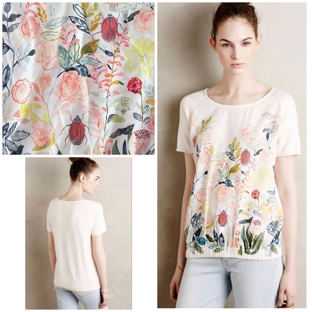 Anthropologie Knitted Knotted Popillia Floral Beetle Painterly Pullover Blouse‌‍